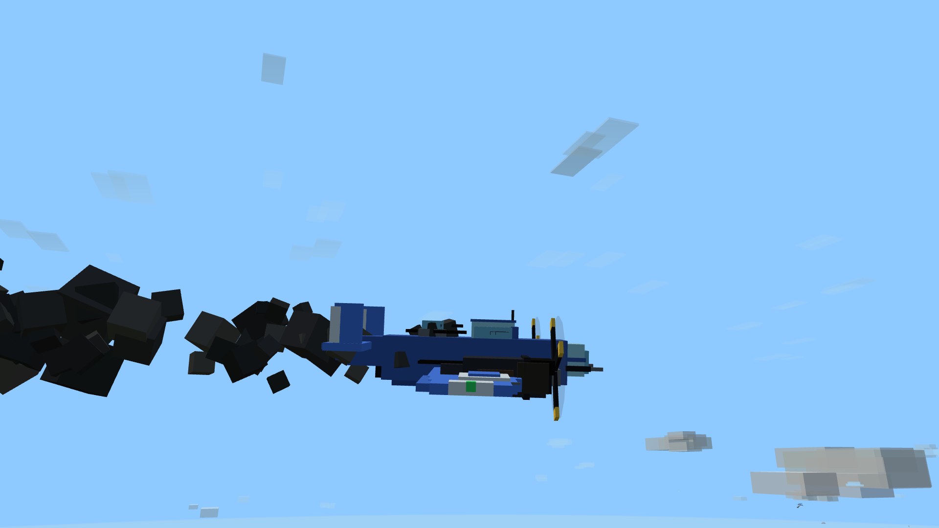 A cobalt Ironclad in side profile with scorch and flak holes punched the length of its fuselage and one engine trailing smoke
