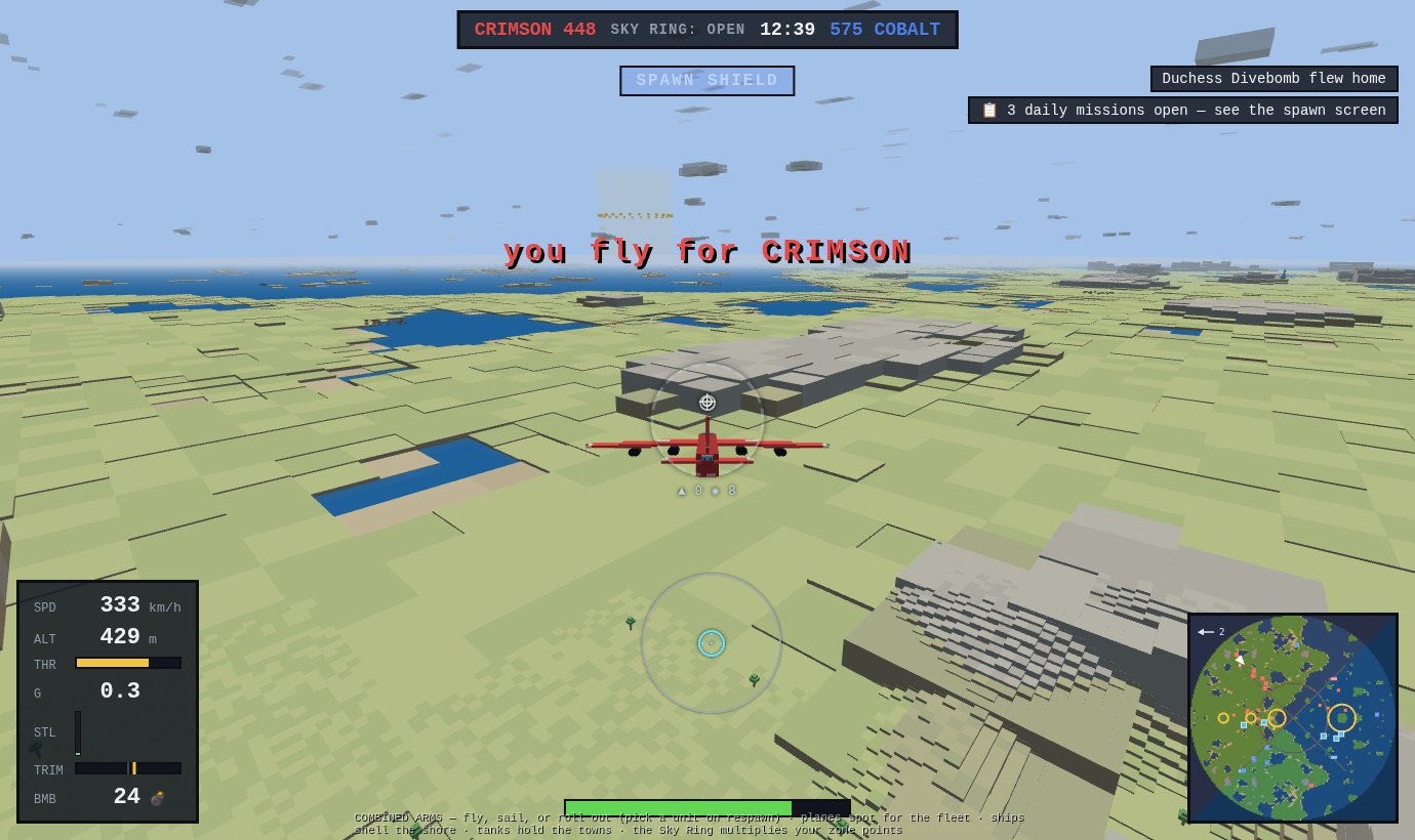 The red Arclight stratofortress cruising over the steppe, long swept wings and four podded engine pairs, 24 bombs aboard