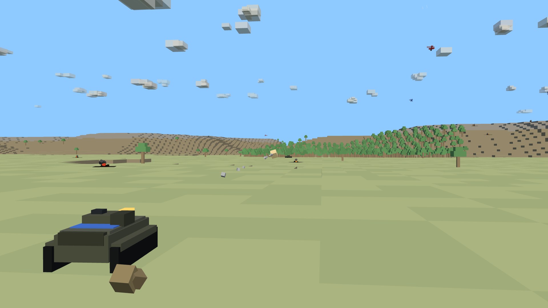 An infantry fighting vehicle launching a wire-guided anti-tank missile, the round's motor glowing halfway to a distant tank with a thin smoke trail back to the launcher